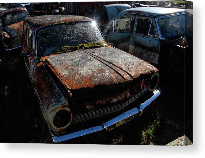 Wrecking Yard Canvas Print featuring the photograph The Junkyard Diaries III - Smash Palace, North Island, New Zealand by Earth And Spirit