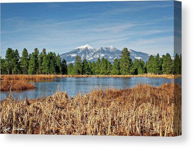 Arizona Canvas Print featuring the photograph Kachina Wetlands and San Francisco Peaks by Jeff Goulden