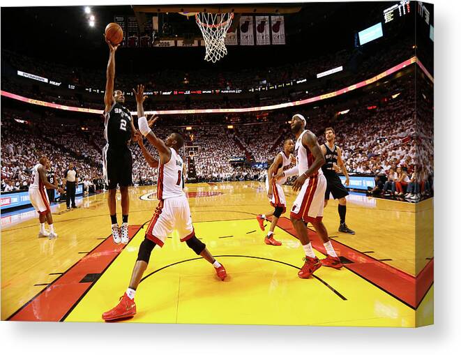 Playoffs Canvas Print featuring the photograph Kawhi Leonard and Chris Bosh by Andy Lyons