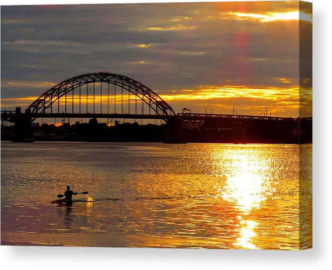 Kayak Canvas Print featuring the photograph Kayaking on the Delaware River at Sunset by Linda Stern