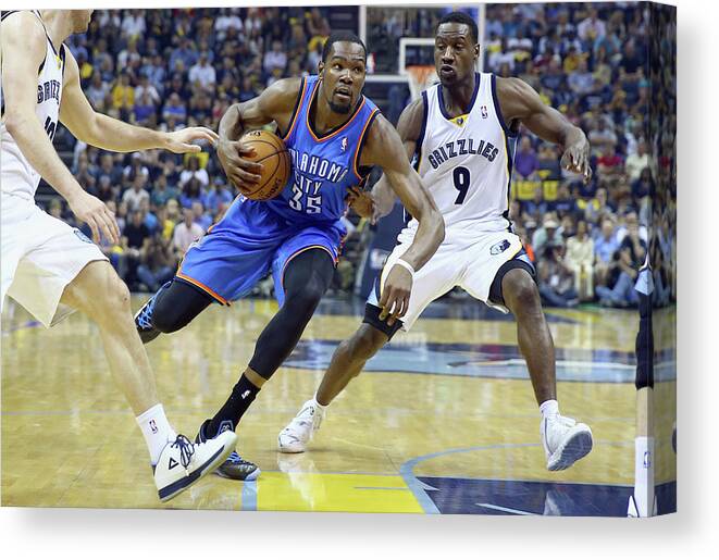 Playoffs Canvas Print featuring the photograph Kevin Durant and Tony Allen by Andy Lyons