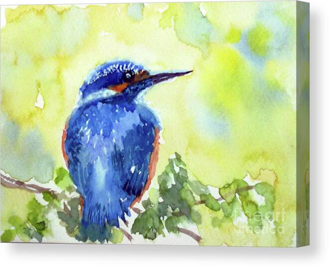 Kingfisher Watercolour Painting Canvas Print featuring the painting Kingfisher by Asha Sudhaker Shenoy