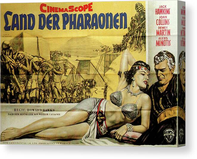 Land Canvas Print featuring the mixed media ''Land of the Pharaohs'', with Joan Collins, 1955 by Movie World Posters