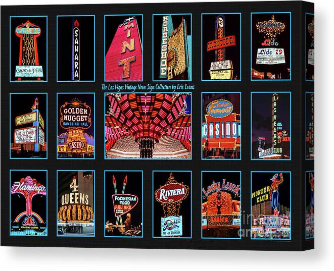 Las Vegas Neon Signs Canvas Print featuring the photograph Las Vegas Vintage Neon Signs Collection Slides Featuring The Flamingo Casino by Aloha Art