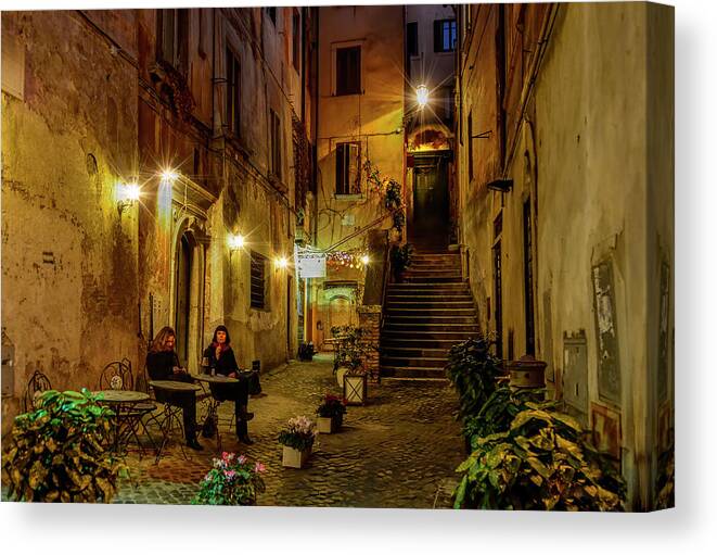 Italy Canvas Print featuring the photograph Late Night Cappuccino - Rome, Italy by Regina Muscarella