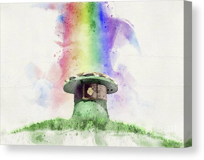 Watercolor Canvas Print featuring the digital art Leprechaun Hat And Rainbow Watercolour by Allan Swart