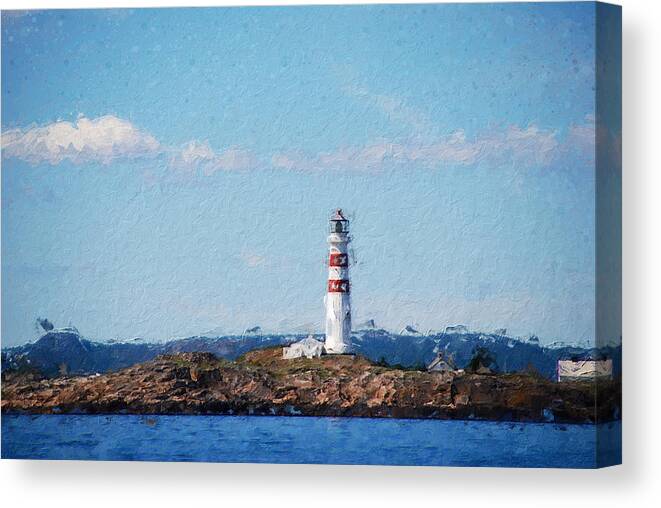 Lighthouse Canvas Print featuring the digital art Oksoy Lighthouse by Geir Rosset