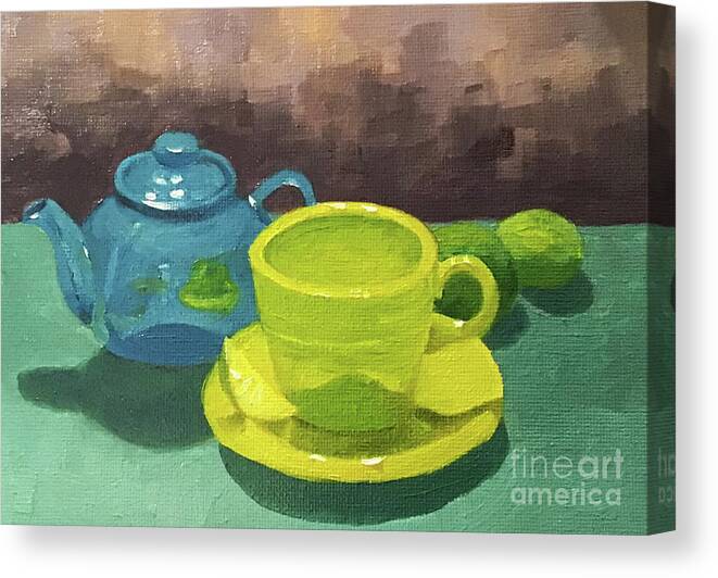 Teapot Canvas Print featuring the painting Lil' Blue Teapot by Anne Marie Brown