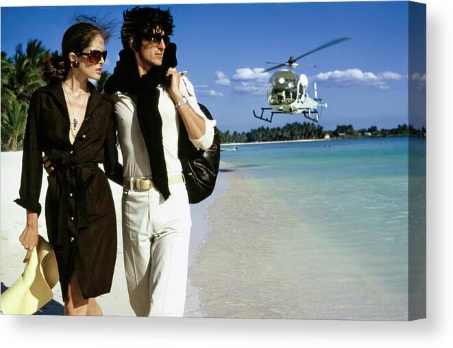 Fashion Canvas Print featuring the photograph Lois Chiles and Sam Waterston in the Dominican Republic by Chris von Wangenheim
