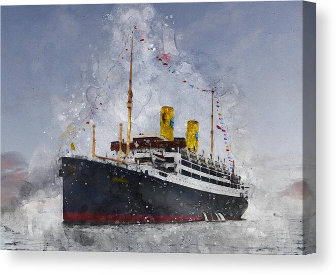 Steamer Canvas Print featuring the digital art M/S Kungsholm by Geir Rosset