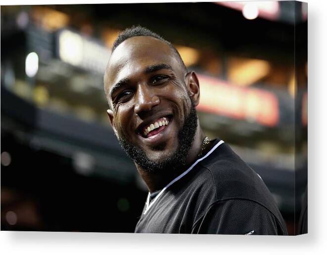 National League Baseball Canvas Print featuring the photograph Marcell Ozuna by Christian Petersen