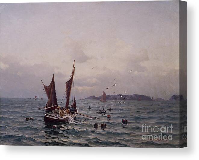 Lauritz Haaland Canvas Print featuring the painting Marine, 1892 by O Vaering by Lauritz Haaland