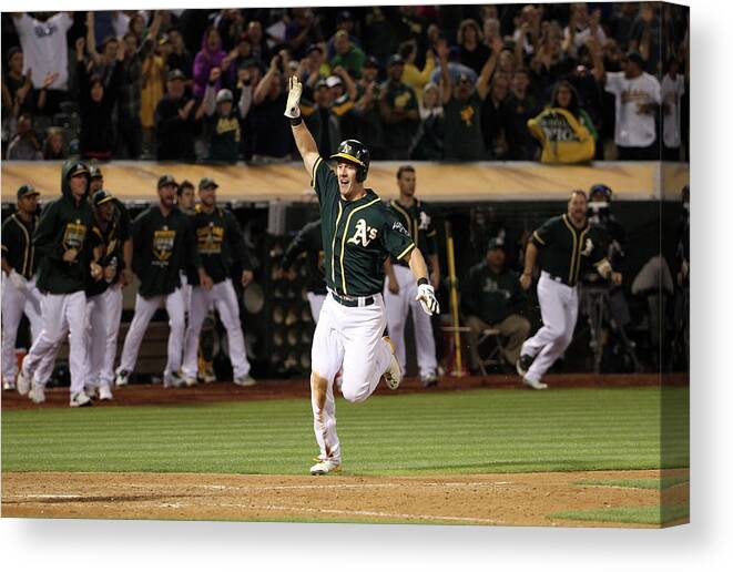 People Canvas Print featuring the photograph Mark Canha and Billy Butler by Ezra Shaw