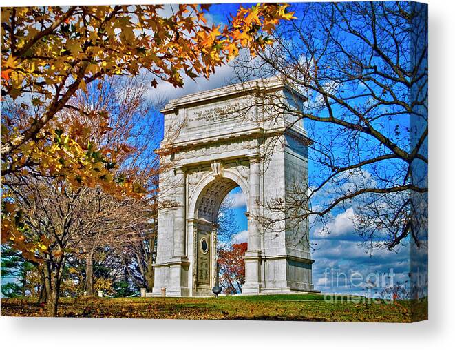 Memorial Arch Valley Forge Pa Canvas Print featuring the photograph Memorial Arch Valley Forge PA by David Zanzinger