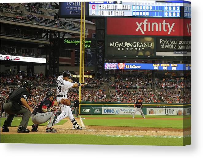 People Canvas Print featuring the photograph Miguel Cabrera, Anthony Gose, and Rajai Davis by Leon Halip