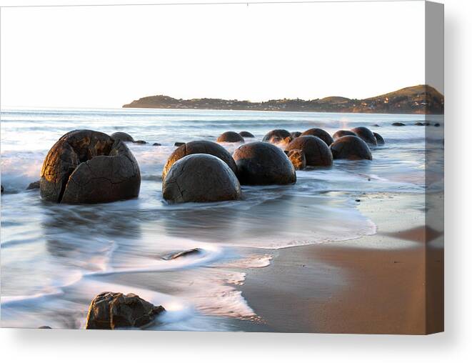 Moeraki Canvas Print featuring the photograph Tranquility - Moeraki Boulders, South Island. New Zealand by Earth And Spirit