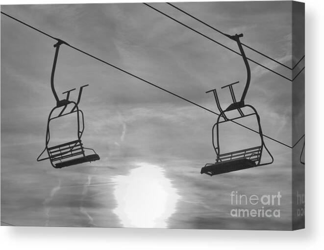 Montage Canvas Print featuring the photograph Montage Ski Chairs Over The Sun Black And White by Adam Jewell