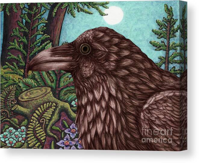 Raven Canvas Print featuring the painting Moonlit Raven Wood by Amy E Fraser