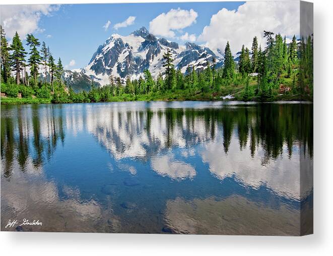 Beauty In Nature Canvas Print featuring the photograph Mount Shuksan Reflected in Picture Lake by Jeff Goulden