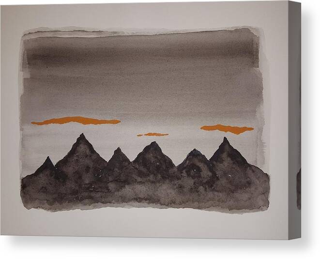 Watercolor Canvas Print featuring the painting Mysterious Mountains by John Klobucher
