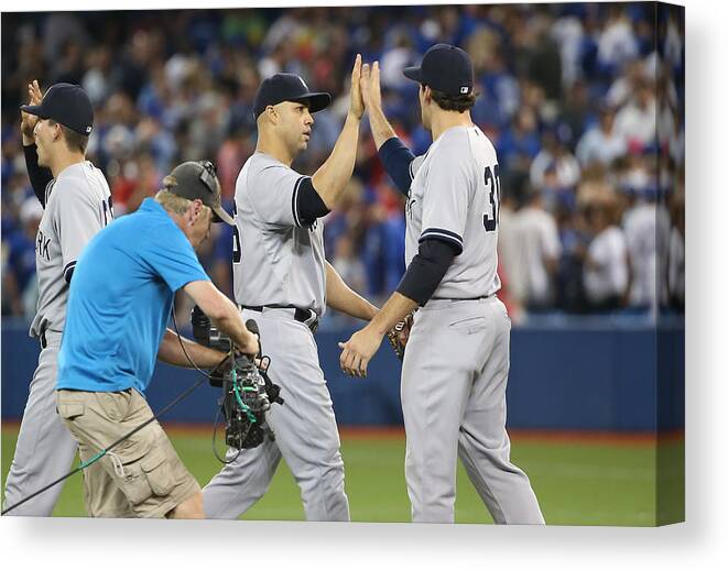 Three Quarter Length Canvas Print featuring the photograph Nathan Eovaldi and Carlos Beltran by Tom Szczerbowski