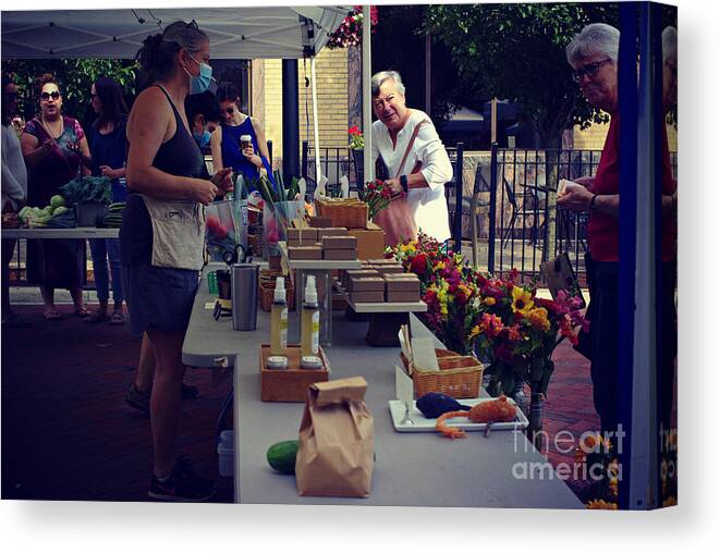 People Canvas Print featuring the photograph Neighborhood Farmers Market - Color - Frank J Casella by Frank J Casella