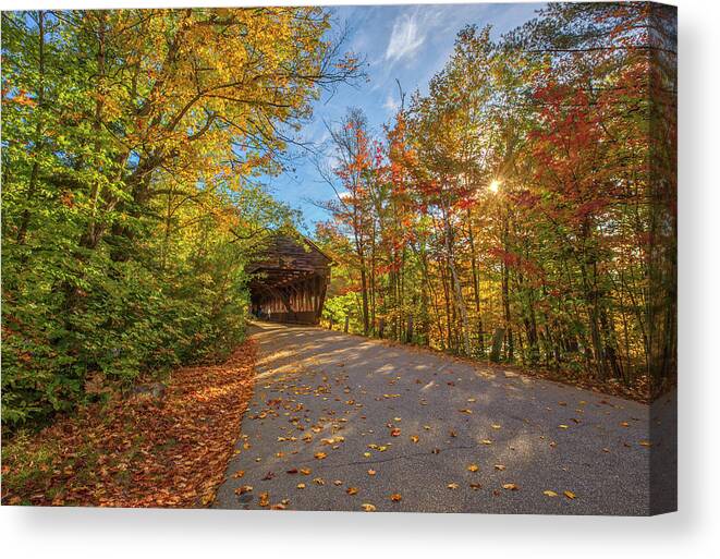 Albany Covered Bridge Canvas Print featuring the photograph New Hampshire Fall Colors at Albany Covered Bridg by Juergen Roth