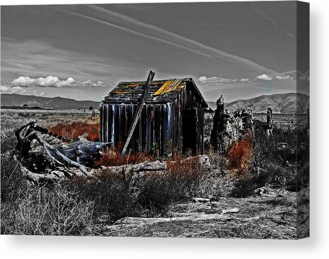  Canvas Print featuring the digital art Old Abandon Tool shed by Fred Loring