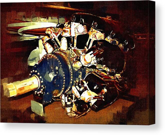 Airplane Canvas Print featuring the mixed media Old Airplane Engine by Christopher Reed