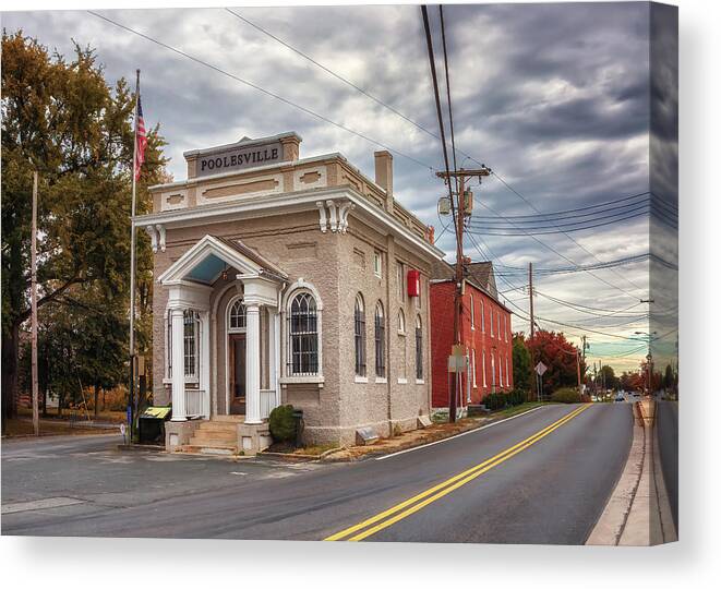 Bank Canvas Print featuring the photograph Old Bank of Poolesville by Susan Rissi Tregoning