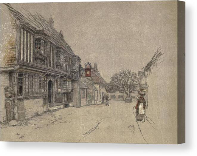 Cecil Aldin Canvas Print featuring the drawing Old Inns, Kings Head, Ombersley by Cecil Aldin