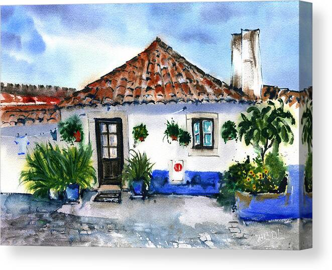 Portugal Canvas Print featuring the painting Old Portuguese Cottage House by Dora Hathazi Mendes
