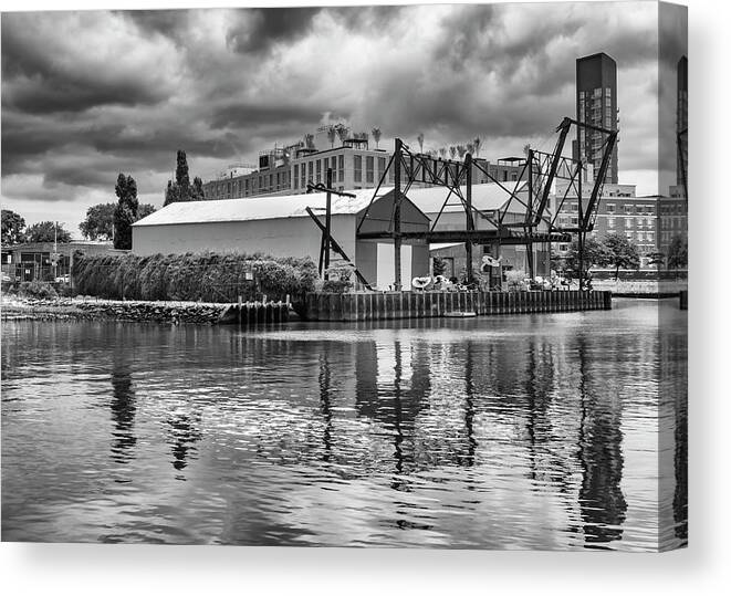 Photosbycate Canvas Print featuring the photograph Old Warehouse in Reflection by Cate Franklyn
