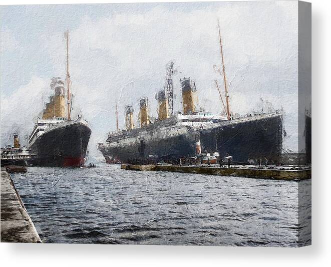 Steamer Canvas Print featuring the digital art Olympic and Titanic by Geir Rosset