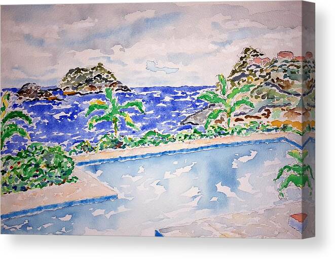 Watercolor Canvas Print featuring the painting Pacific Pool by John Klobucher