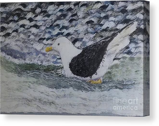 Nature Canvas Print featuring the painting Painting Ocean Call nature blue bird wildlife sea by N Akkash