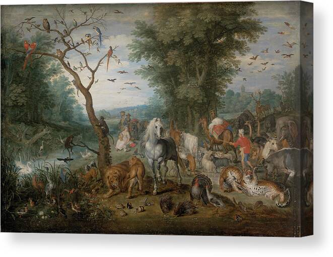 Jan Brueghel The Elder Canvas Print featuring the painting Paradise Landscape with Animals. Date/Period From 1613 until 1615. Painting. Oil on panel. Heigh... by Jan Brueghel the Elder -1568-1625-