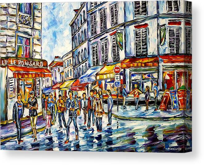 People Celebrate Canvas Print featuring the painting Paris July 14th by Mirek Kuzniar