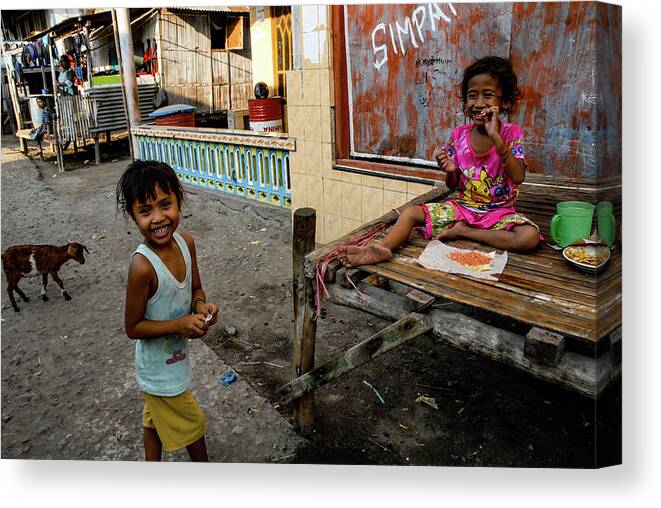 Local Canvas Print featuring the photograph Party Of Two - Sea Gypsy Village, Flores Island, Indonesia by Earth And Spirit
