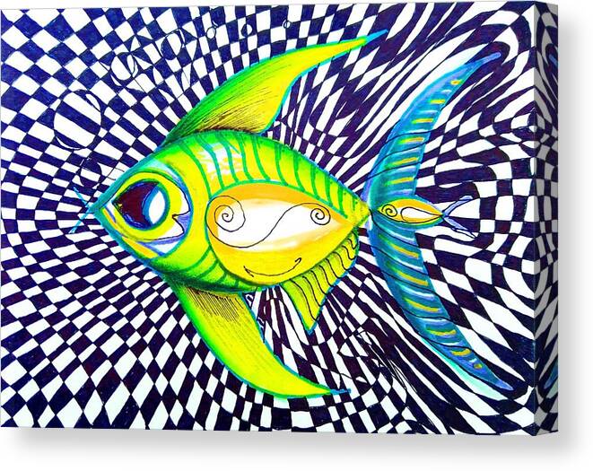 Fish Canvas Print featuring the painting Perplexed Contentment Fish by J Vincent Scarpace