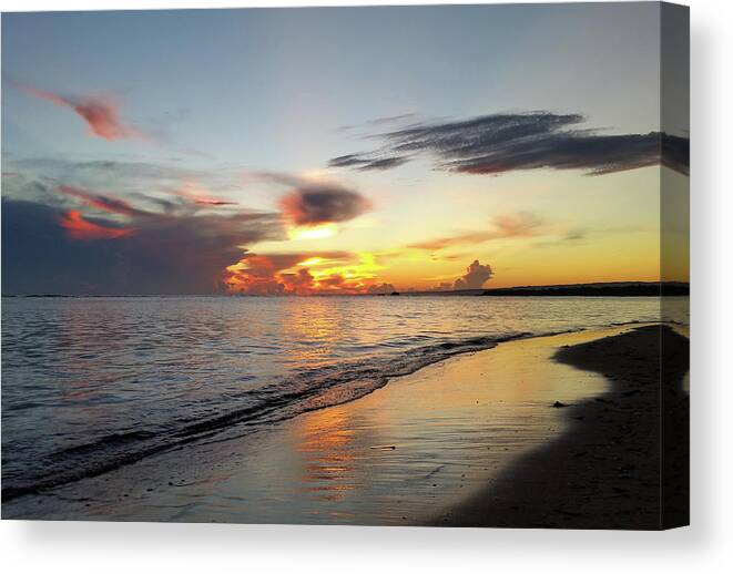Beach Canvas Print featuring the photograph Photo 109 beach sunset by Lucie Dumas