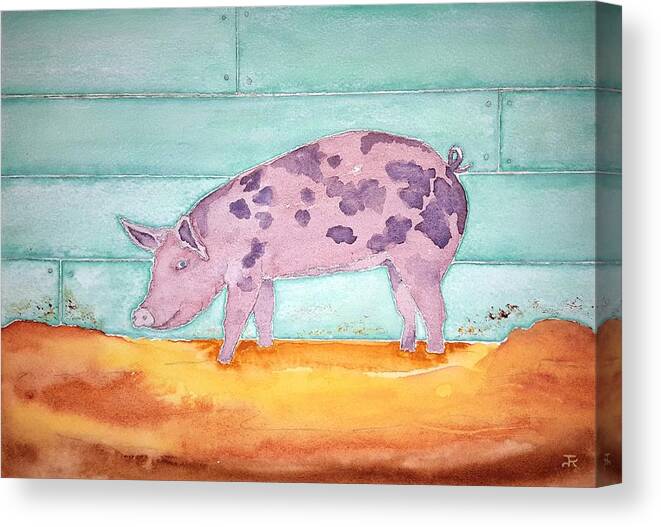 Watercolor Canvas Print featuring the painting Pig of Lore by John Klobucher