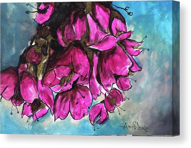  Canvas Print featuring the painting Pink Flowers by Angie ONeal