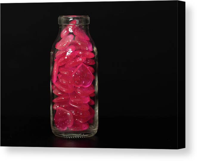 Jar Canvas Print featuring the photograph Pink Hearts Jar by Amelia Pearn