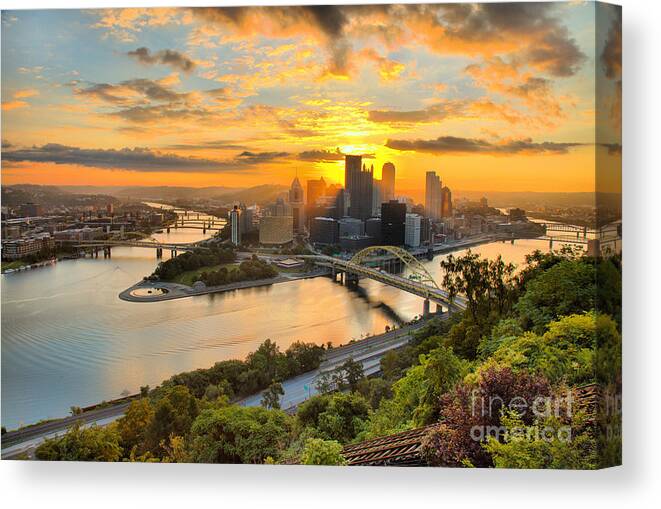 Pittsburgh Canvas Print featuring the photograph Pittsburgh Mt Washington Sunrise August 2022 by Adam Jewell