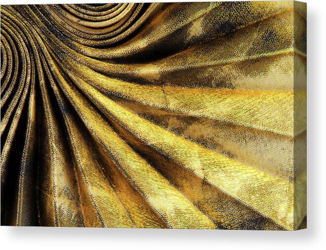 Background Canvas Print featuring the photograph Pleated Golden Fabric Texture by Severija Kirilovaite