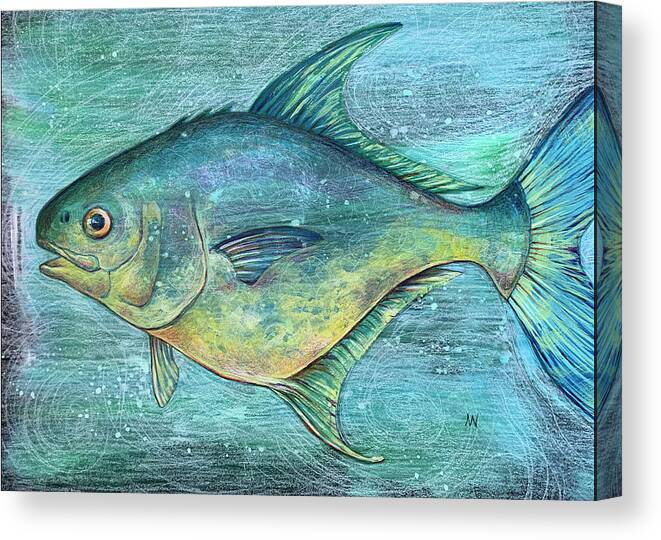 Pompano Canvas Print featuring the mixed media Pompano by AnneMarie Welsh