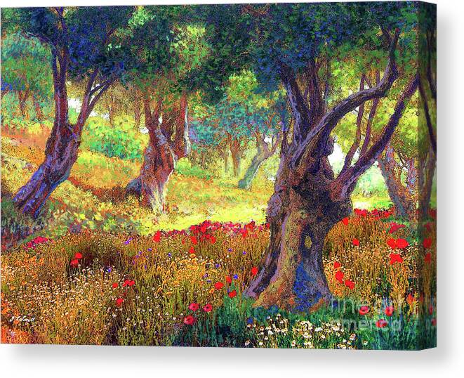 Tree Canvas Print featuring the painting Poppies and Olive Trees by Jane Small