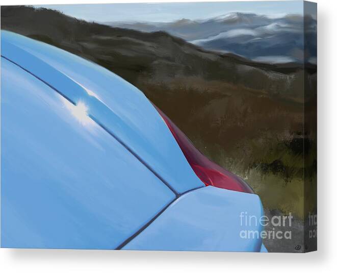 Hand Drawn Canvas Print featuring the digital art Porsche Boxster 981 Curves Digital Oil Painting - French Blue by Moospeed Art