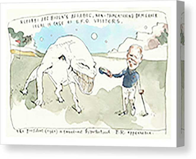 President Biden Greets Visiting Space Alien Canvas Print featuring the painting President Biden Greets Visiting Space Alien by Barry Blitt